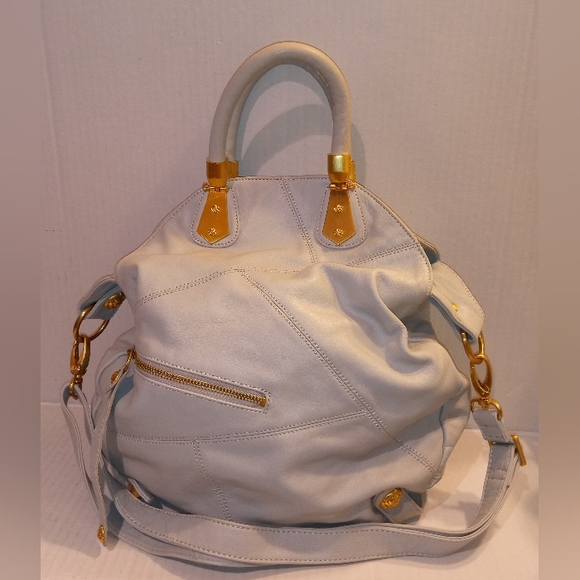 Rough Roses Handbag Dove Gray Satchel/Crossbody w/ Gold tone Hardware - Picture 1 of 16